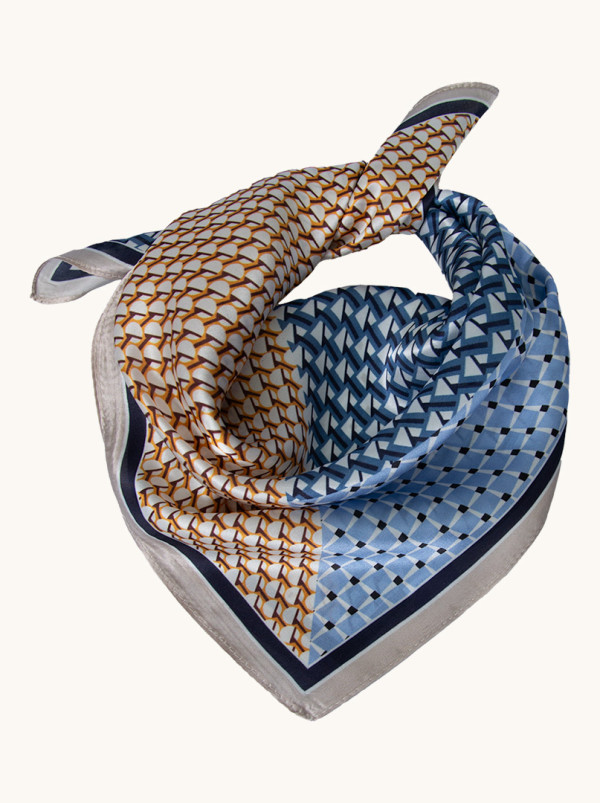 Silk geometric patterned gavroche 53x53 cm