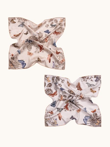 Apaszka jedwabna dwustronna w motyle 65x65 cm