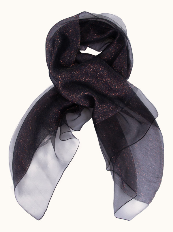 Black formal scarf with gold thread, 65 cm x 185 cm
