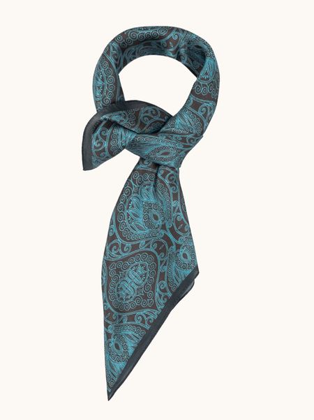 Apaszka jedwabna turkusowa w orientalny wzór 66x66 cm