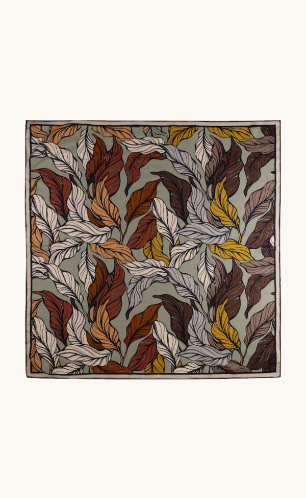 Apaszka wełna z jedwabiem z motywem roślinnym 90x90 cm