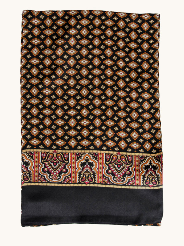 Elegancki szal męski brązowy jedwabny podwójnie zszyty 26 cm x 155 cm