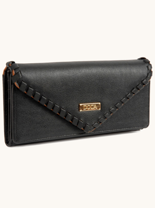 Duży portfel damski z ozdobnym akcentem DOCA