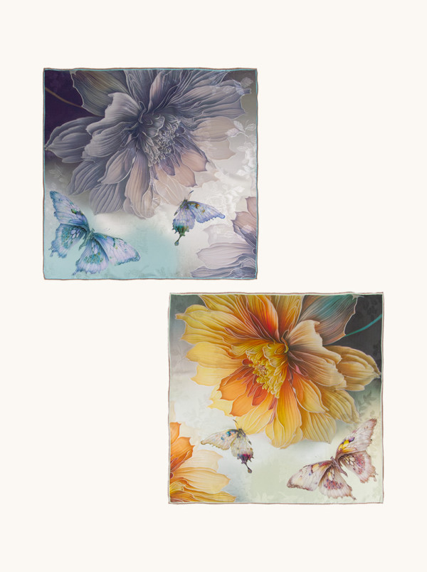 Apaszka jedwabna dwustronna Sekrety Ogrodu 68x68 cm