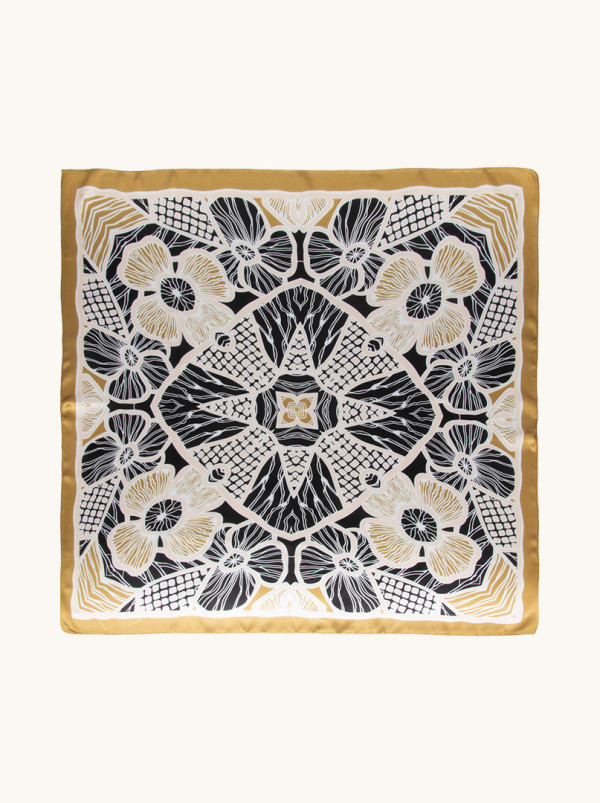 Duża apaszka jedwabna w odcieniach złota i czerni 90cm x 90cm 