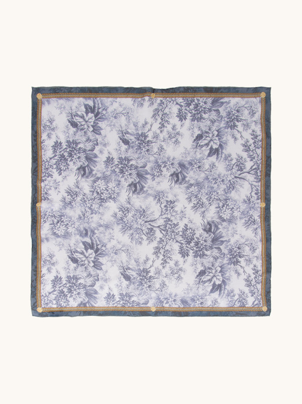 Silk crepe scarf with floral motif 65cm x 65cm