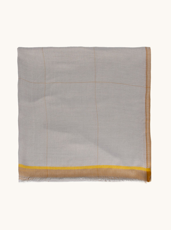 Lightweight gray shawl with gold check 95 cm x 200 cm
