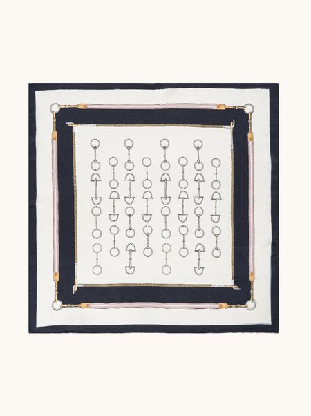 Apaszka jedwabna granatowa z motywem jeździeckim 53x53 cm