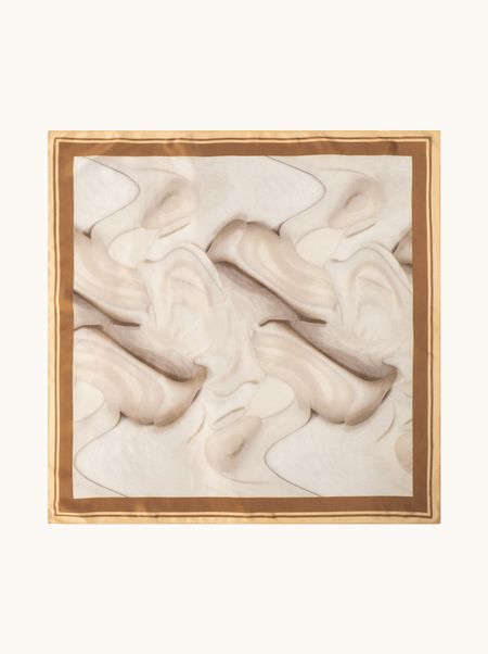 Apaszka jedwabna beżowa z marmurkowym wzorem 70x70 cm