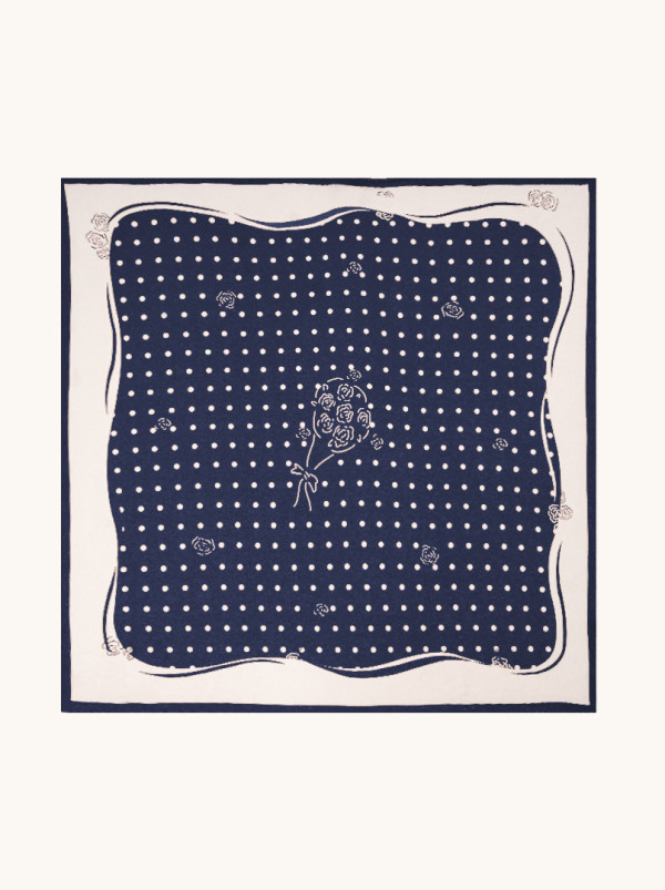 Apaszka jedwabna granatowa ze wzorem groszków 68x68 cm 