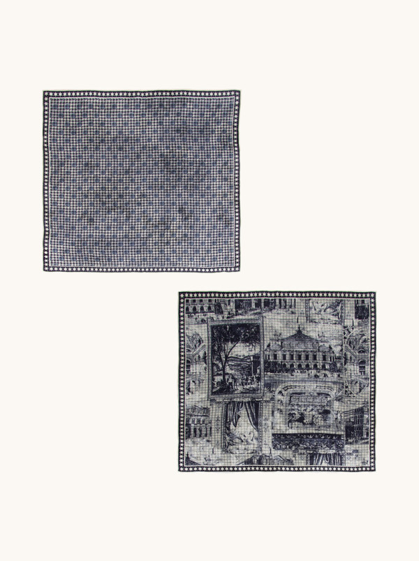 Apaszka jedwabna dwustronna granatowa z tłoczonym wzorem 66x66 cm