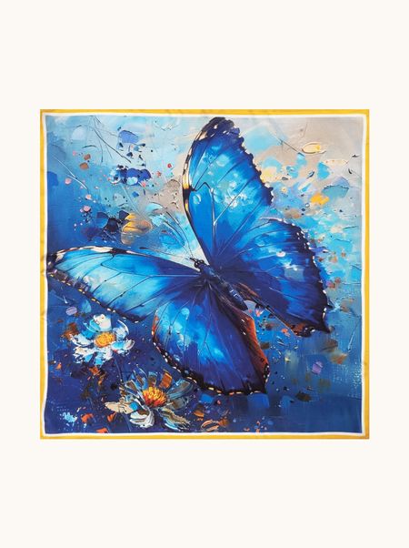 Apaszka jedwabna niebieska z motywem motyla 53x53 cm