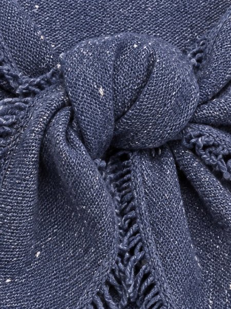 Navy Blue Wool Scarf with Fringes, 140x140x190 cm