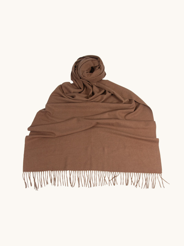 Beige scarf with tassels 70 cm x 180 cm 20% wool 30% viscose 50% polyester