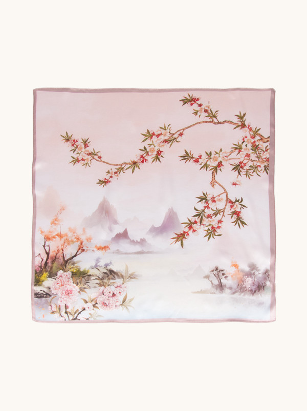 Small silk gavroshka pink floral scarf 53cm x53cm