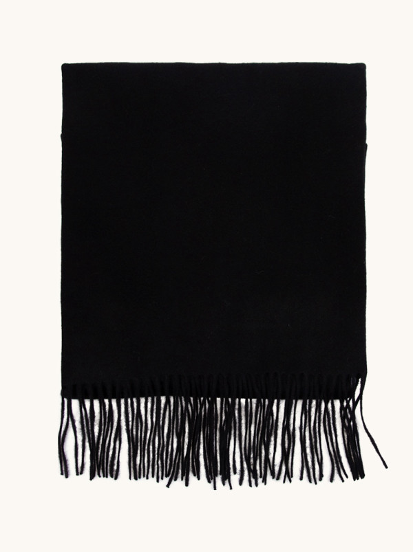 Scarf 100% wool black with tassels 70 cm x 180 cm