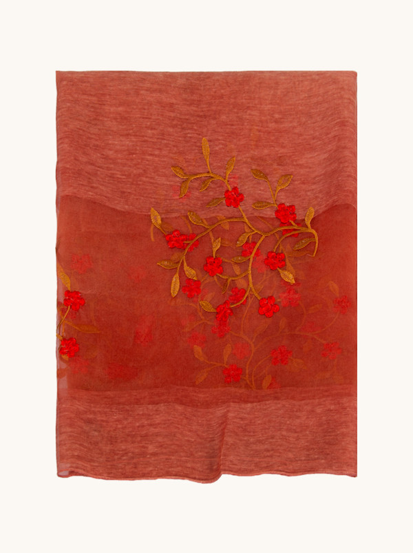 Copper evening shawl with embroidered flowers 80 cm x 190 cm