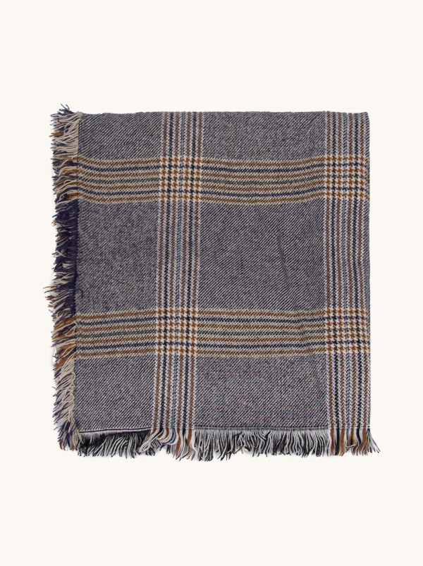 Szal w kratę niebiesko-beżową 80 cm X 180 cm