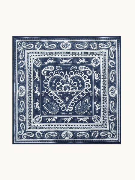 Duża apaszka jedwabna granatowa ze wzorem paisley 90x90 cm