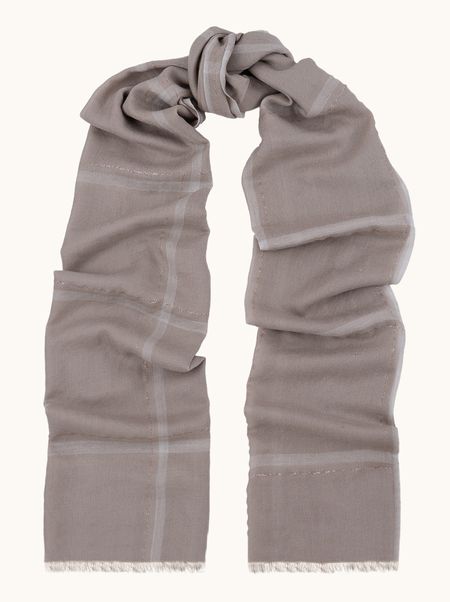 Szal wełniany beżowy z delikatnym frędzlami 95x210 cm