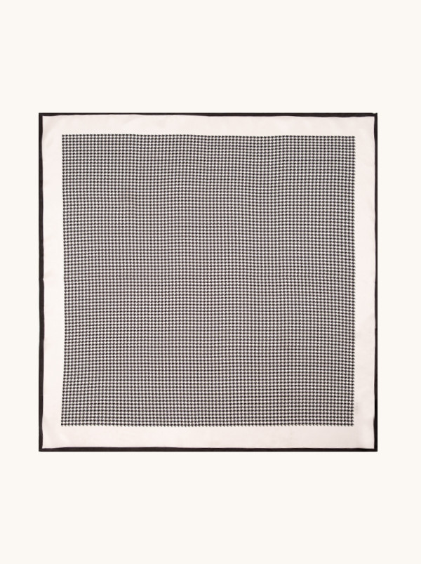 Apaszka jedwabna biała w pepitkę 68x68 cm 