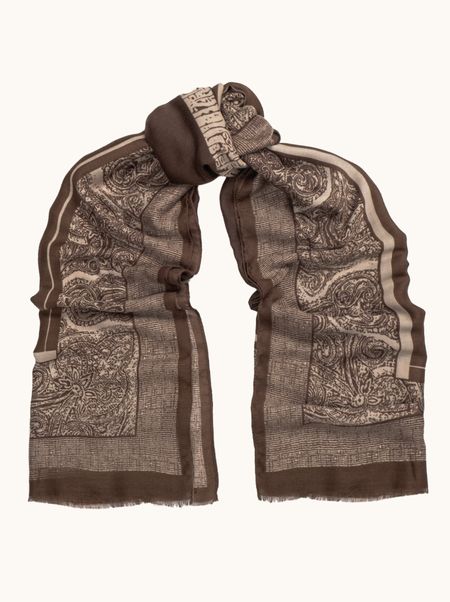 Szal bawełna z wiskozą brązowy w paisley 90x180 cm
