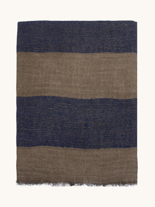 Brown and navy striped scarf 90 cm x 210 cm