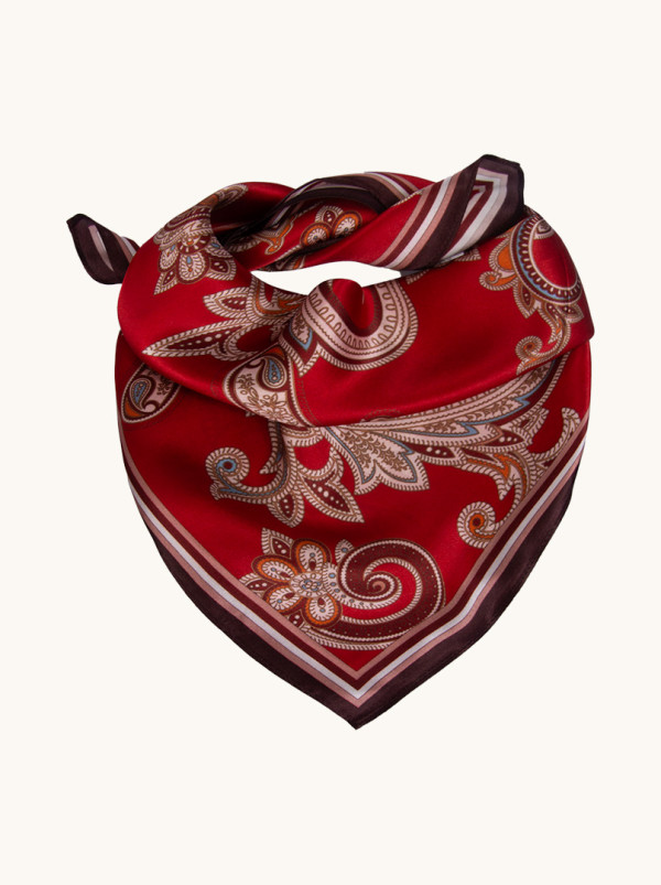 Apaszka jedwabna czerwona z motywem paisley 53x53 cm