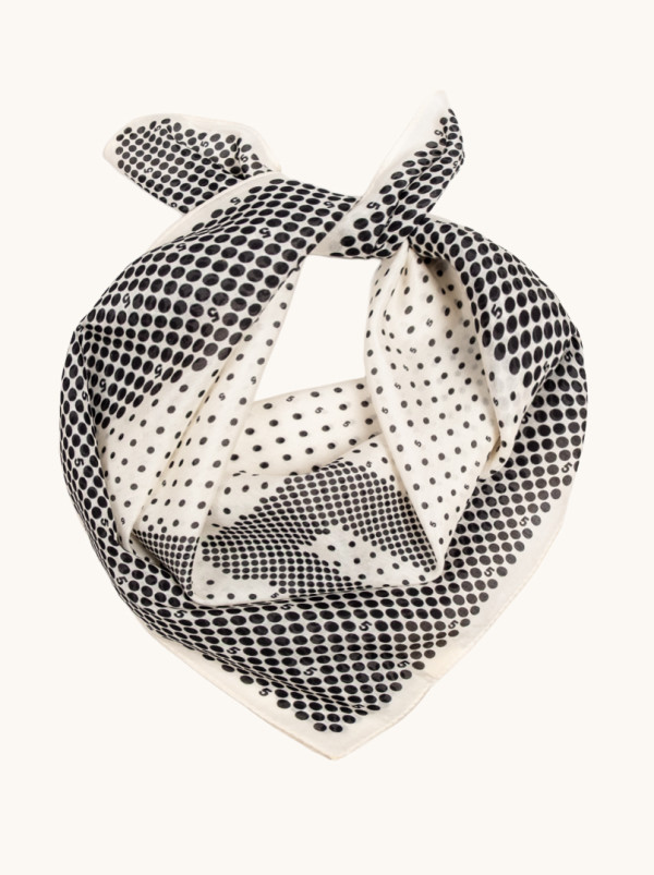 Apaszka bawełna z jedwabiem morwowym kremowa w groszki  53x53 cm