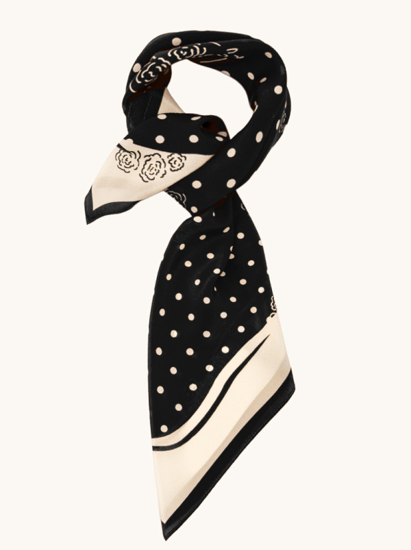 Apaszka jedwabna czarna ze wzorem groszków 68x68 cm