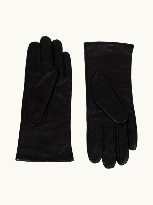 Czarne skórzane rękawiczki z wyszywanymi liśćmi