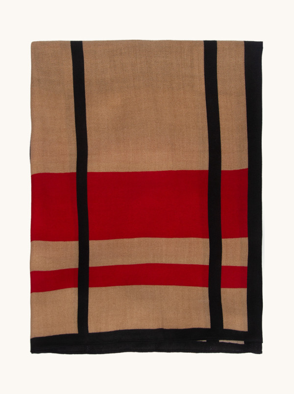 Elegancki beżowy  szal z klasyczną kratą  67 cm x 180 cm