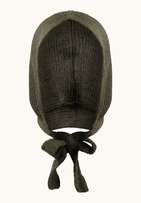 Czapka z wiązaniem 100% wełna khaki