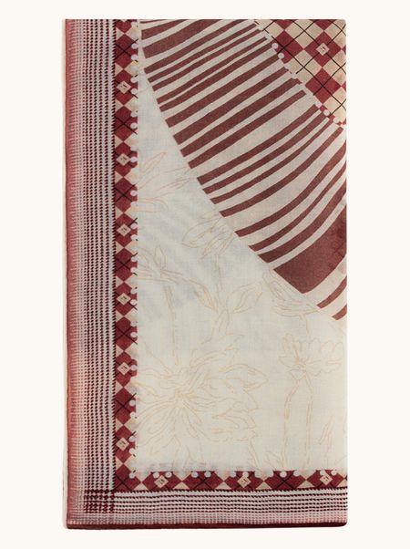 Chusta 100% wełna bordowa w geometryczne wzory 100x100 cm