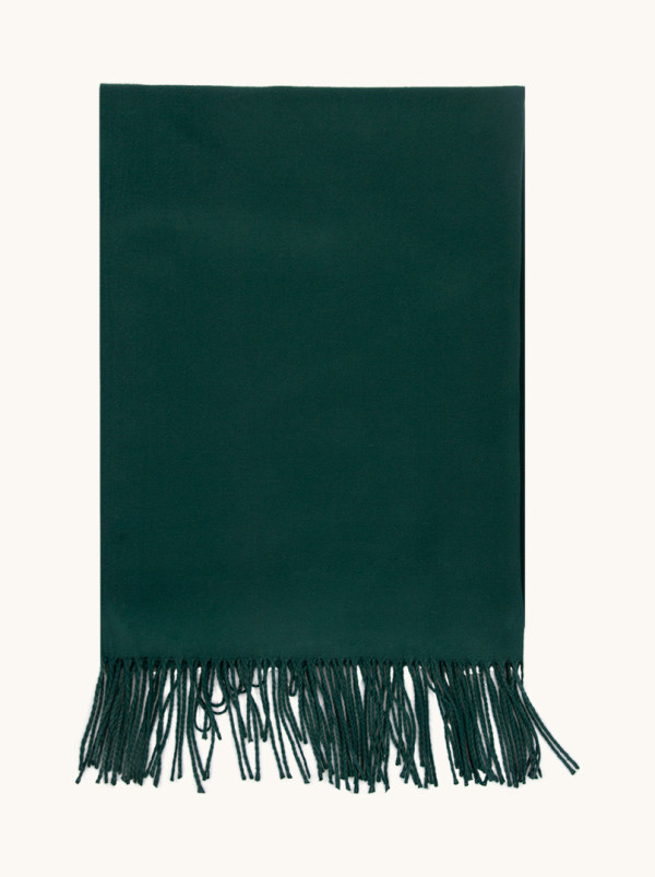 Szal w kolorze zieleni butelkowej z frędzlami 70 cm x 180 cm