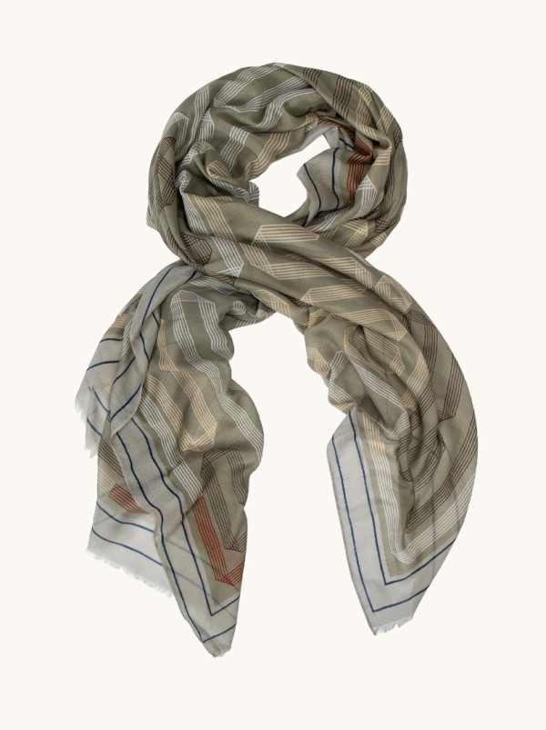 Lekki szal z bawełny i wiskozy w geometryczne wzory 90cm x 180 cm