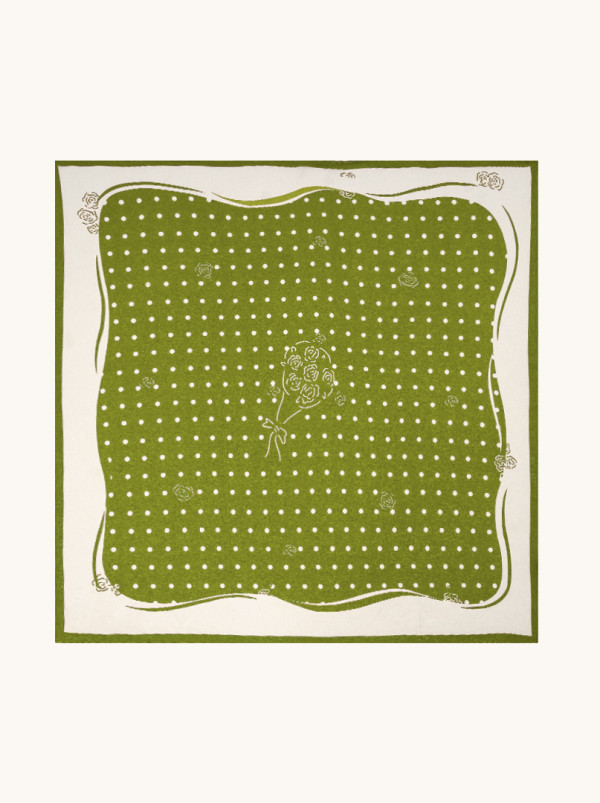 Apaszka jedwabna zielona ze wzorem groszków 68x68 cm 