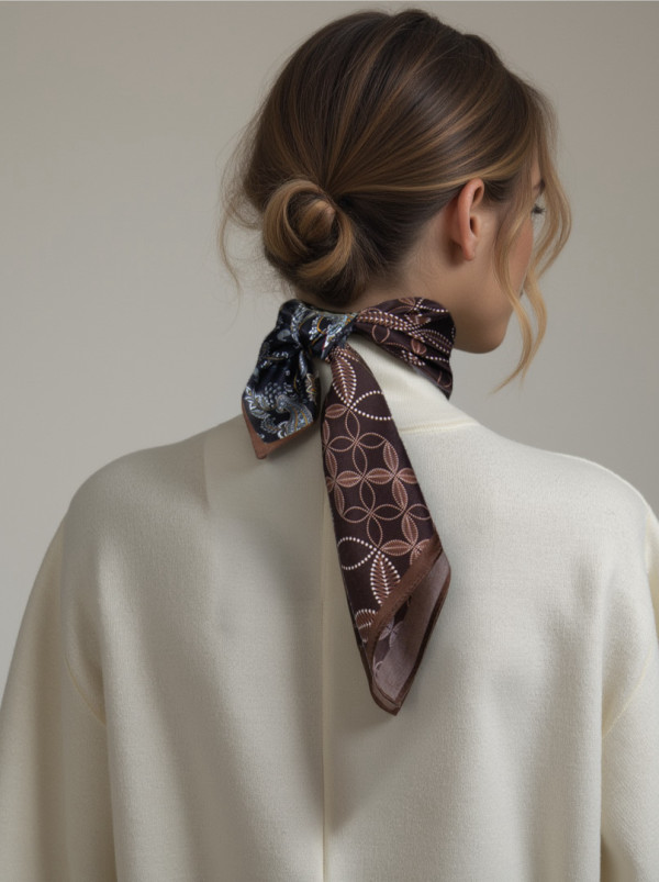 Mała apaszka jedwabna gawroszka Kasztanowa Dalia 53cm x 53cm PREMIUM