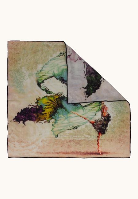 Apaszka wełna z jedwabiem dwustronna z motywem baletnicy 65x65 cm