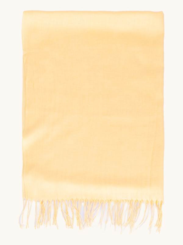 Light yellow scarf with tassels 70 cm x 200 cm