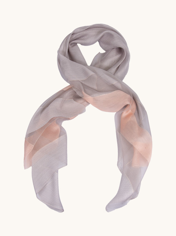 Grey-pink evening shawl with gold decorated stripes 80 cm x 190 cm