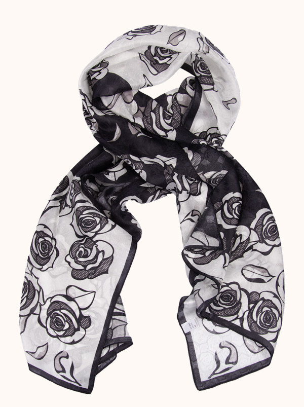 Szal  z jedwabiu żakardowy z motywem róż 50 cm x 170 cm