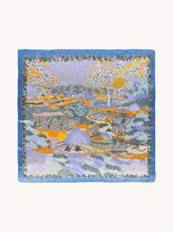 Duża apaszka jedwabna z motywem natury 85cm x 85cm