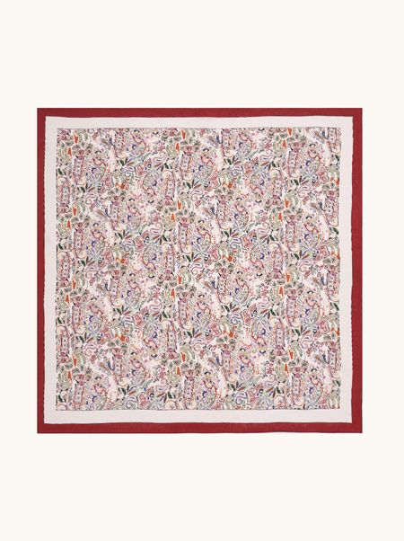 Apaszka jedwabna z motywem paisley z czerwoną obwódką 65x65 cm
