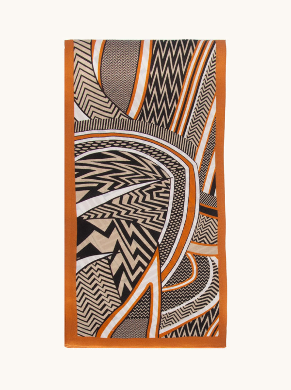 Narrow double-sided shawl in warm shades of brown 15 cm x 145 cm