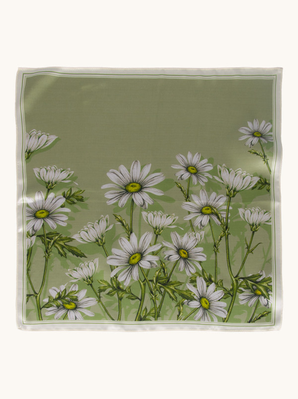 Silk green floral gavroshka 53x53 cm