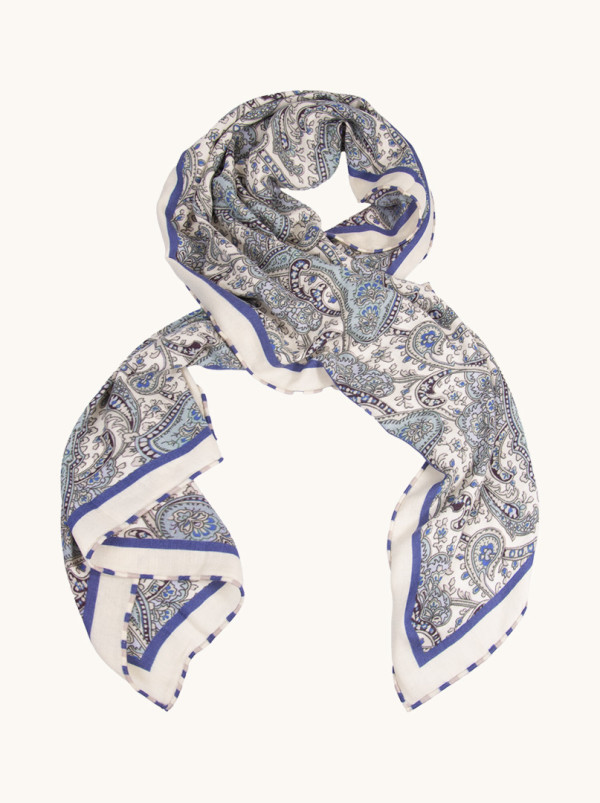 Szal 100% wełna dwustronny niebieski w paisleye 60 cm x 170 cm