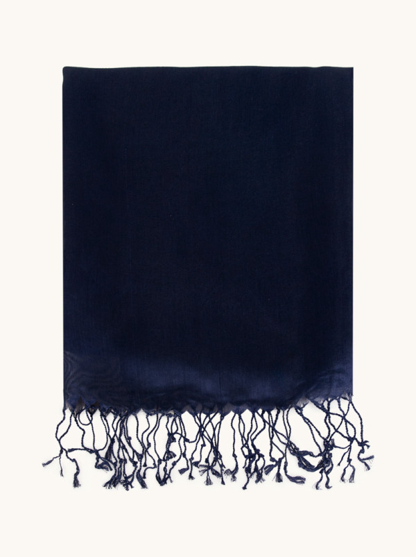 Navy blue formal scarf with tassels 80cm x 200cm