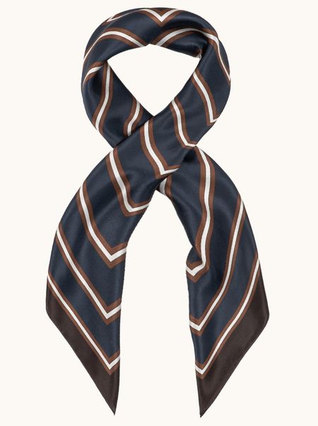 Apaszka jedwabna granatowo-brązowa w geometryczny wzór 90x90 cm 