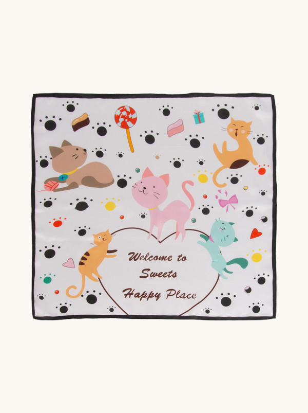 Apaszka jedwabna biała w kotki 53x53 cm